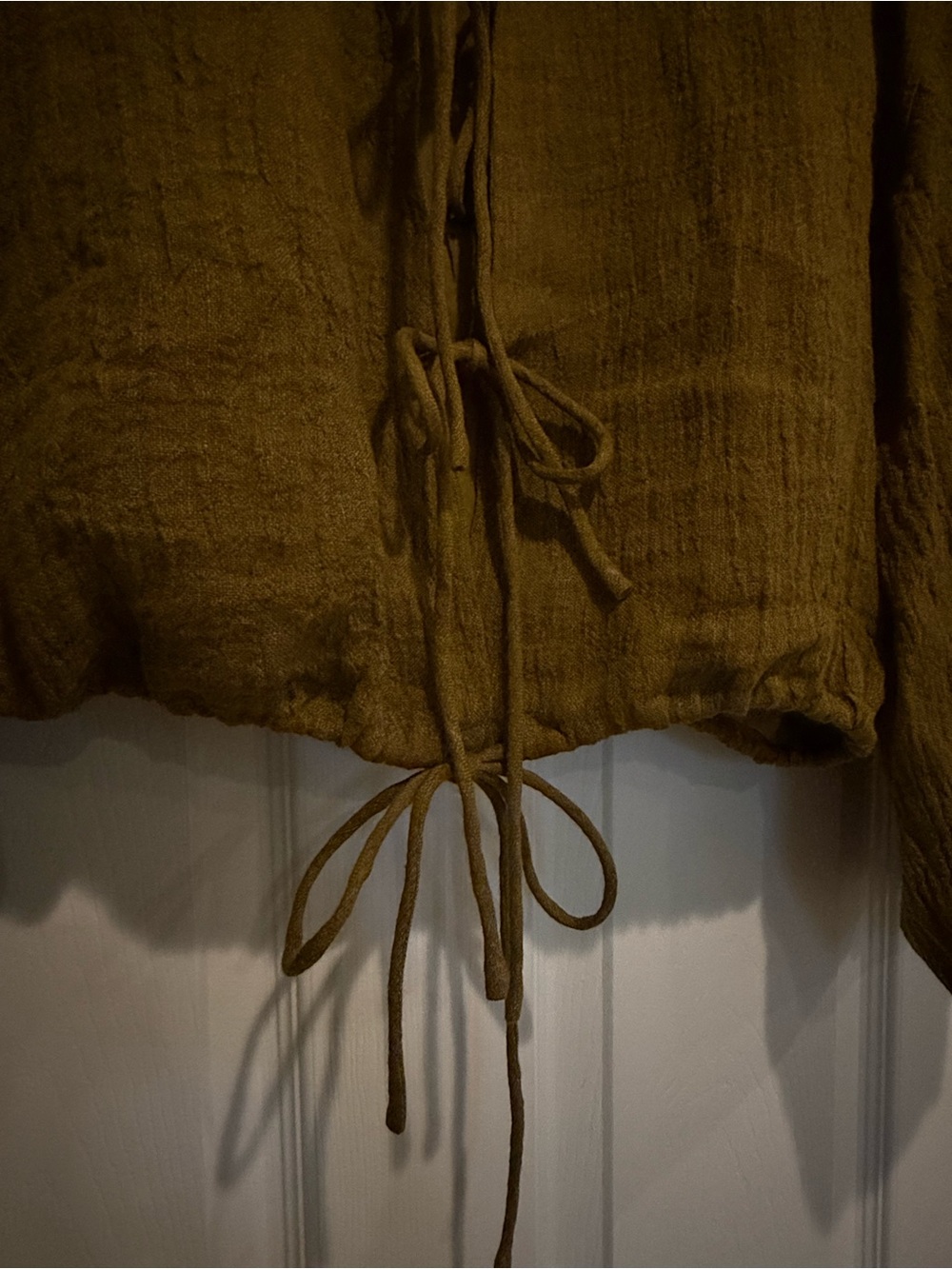 Massimo Dutti Tie-Front Balloon Sleeve Blouse in Olive XS - Picture 4 of 7